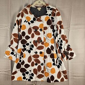 Elevenses Anthropologie‎ Changing Colors Fall Leaf Print Corduroy Swing Coat 14